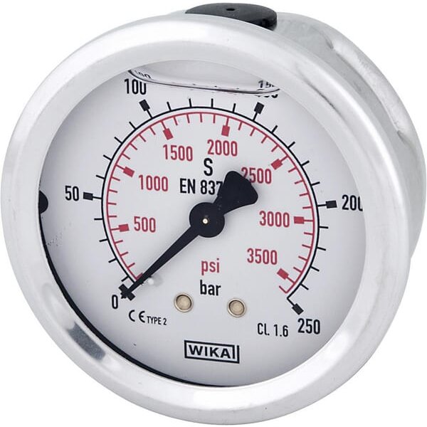 WIKA Glycerine pressure gauge 63 mm 250 bar, rear mount B711W063250T