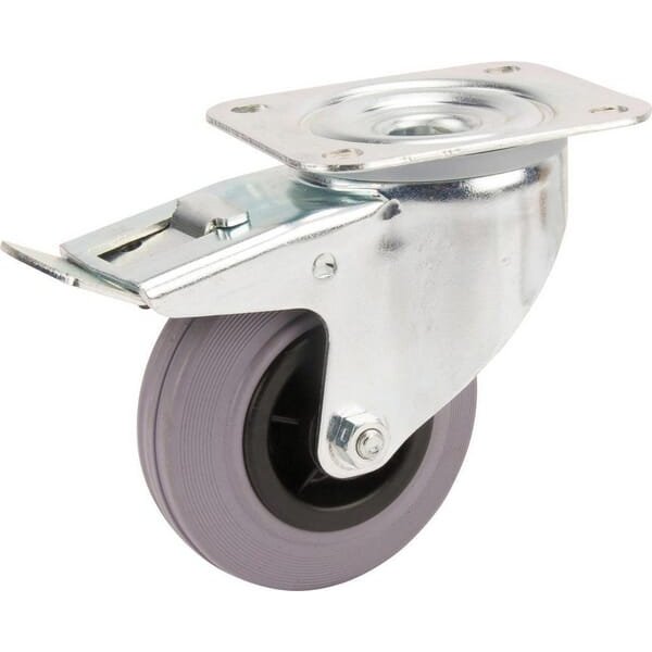 Tente Caster wheel swivel, rubber wheel: diameter 100x35mm, with brake, plate fitting: 105x85mm Load: 75kg, 3477PIR100P62