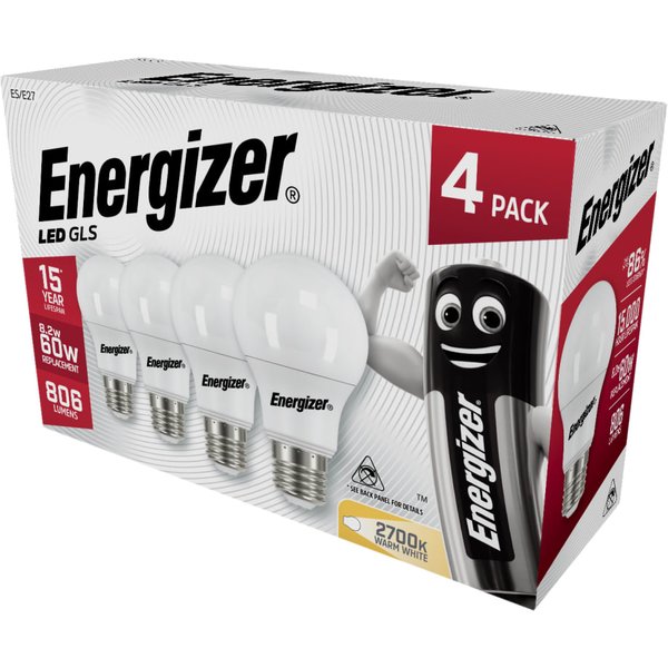 Energizer LED ES (E27) Opal GLS 8.2W Warm White, Pack of 4 S14057
