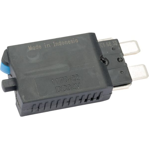 E.T.A Fuse Thermal manual reset 28V 15A Length 51.6mm blue SI26015