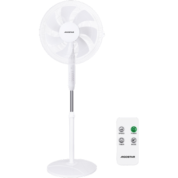 Aigostar Ventilador De Pie Silencioso, 7 Aspas, Mando A Distancia, 3 Velocidades, 3 Modos, Temporizador 7.5 Horas, Oscilante 75°, Ventilador De Altura Ajustable, Base Antideslizante, 60W-image