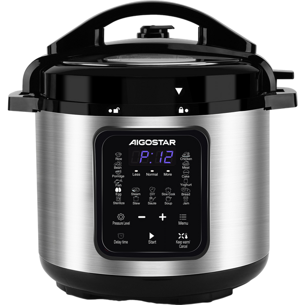 Aigostar Derrick - Olla A PresióN MultifuncióN, 14 Funciones Programables Con Gran Panel Led, Recipiente En Aluminio De 6Litros, 1000 Watios.-image