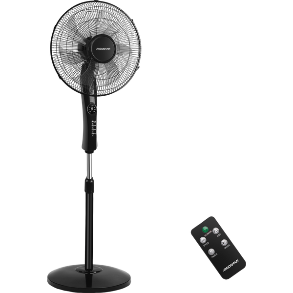 Aigostar Dave - Ventilador De Pie Ultra Silencioso, Mando A Distancia, 50W, 16", 7 Aspas: Gran Caudal De Aire 2160M³/H, 3 Modos, 3 Velocidades, 7.5H Temporizador, OscilacióN 80°, 118-133Cm, Negro-image