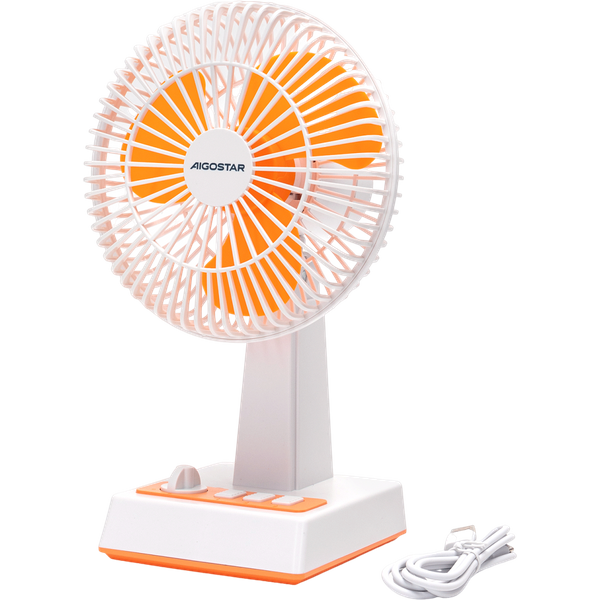 Ventilador De Mesa PortáTil, 8 Pulgadas, 3 Aspas, 3 Velocidades, Sin BateríA, Blanco&Naranja-image
