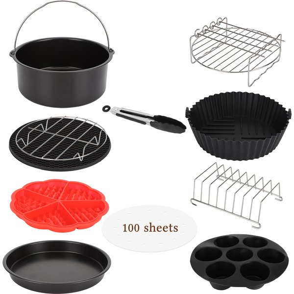 Accesorios Freidora De Aire, 12 Piezas Airfryer Accesorios Molde Silicona Freidora De Aire Con Gofres, Bandeja Pizza, Parrilla, Sin Bpa, FüR Aigostar Cosori Cecotec Ninja Philips 5,5L 6L 6,2L 6,5L-image