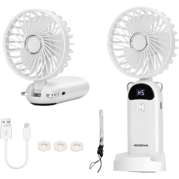 Aigostar Aromatherapy - Ventilador De Mano, 3 Pulgadas, 3 Aspas, 5 Velocidades, 1200Mah, Blanco-image