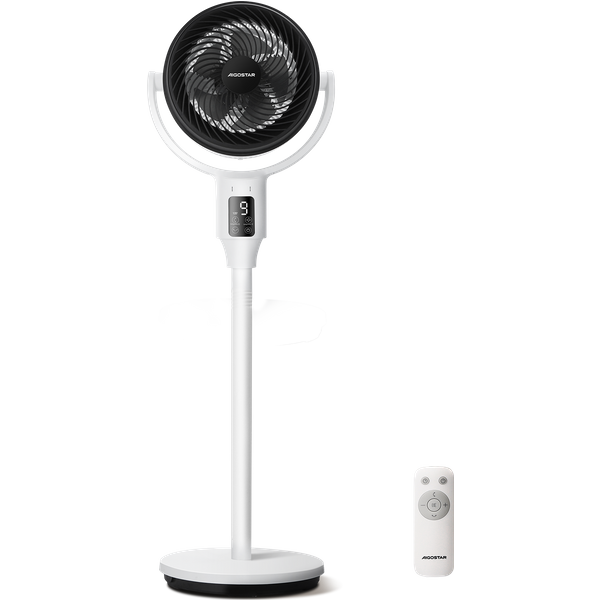 Aigostar Airflow - Ventilador De Pie Silencioso (23Db) Con Mando A Distancia, Motor Dc 24W, Gran Pantalla Led TáCtil, OscilacióN 135°, 9 Velocidades, Altura Ajustable 50/130 Cm, DiáMetro 28 Cm, Blanco-image