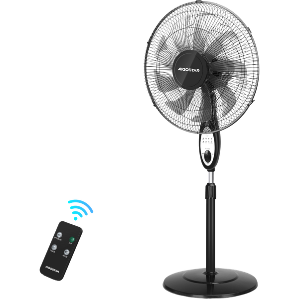 Aigostar Carr - Ventilador De Pie, 16 Pulgadas, 9 Aspas, 3 Velocidades, Negro, Mando A Distancia-image