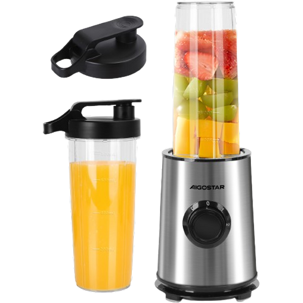 Aigostar Baron - Licuadoras Para Zumos Y Batidos Con Jarra 1 Litro, Botella 600Ml. Batidora Portatil 350W. Batidora Smoothie Para Frutas, Verduras Y Milkshake. Acero Inoxidable. Sin De Bpa.-image