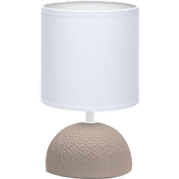 Aigostar 196943- LáMpara De CeráMica De Mesa, Semioval MarróN, Cuerpo De DiseñO Sencillo Color MarróN, Pantalla De Tela Color Blanco, Casquillo E14. Perfecta Para El SalóN, Dormitorio O Recibidor.-image