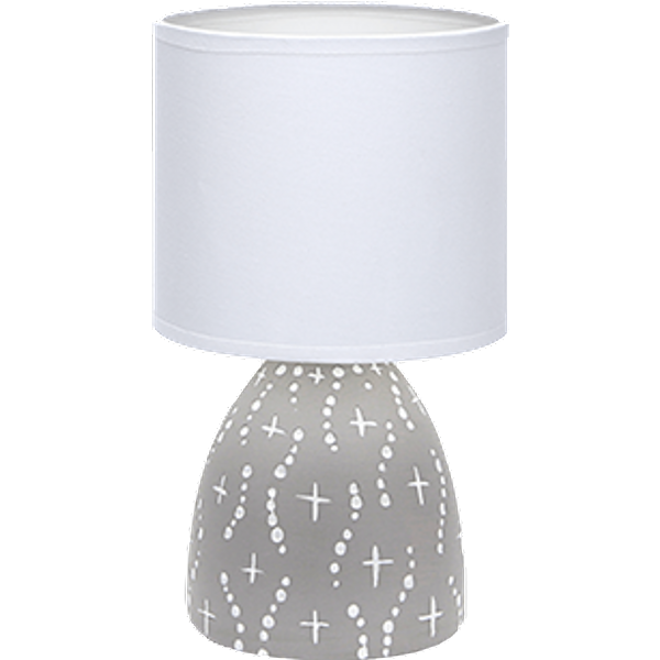 Aigostar 197025 - LáMpara De CeráMica De Mesa, Cuerpo De DiseñO Color Gris Con Motivos Blancos, Pantalla De Tela Color Blanco, Casquillo E14. Perfecta Para El SalóN, Dormitorio O Recibidor.-image