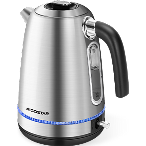 Aigostar Frey - Hervidor Agua EléCtrico De Acero Inoxidable 1,7 Litros, 2200 W Con Azul Led IluminacióN, Filtro ExtraíBle, Indicador Nivel Agua, ProteccióN Para Hervir En Seco Y Apagado AutomáTico-image