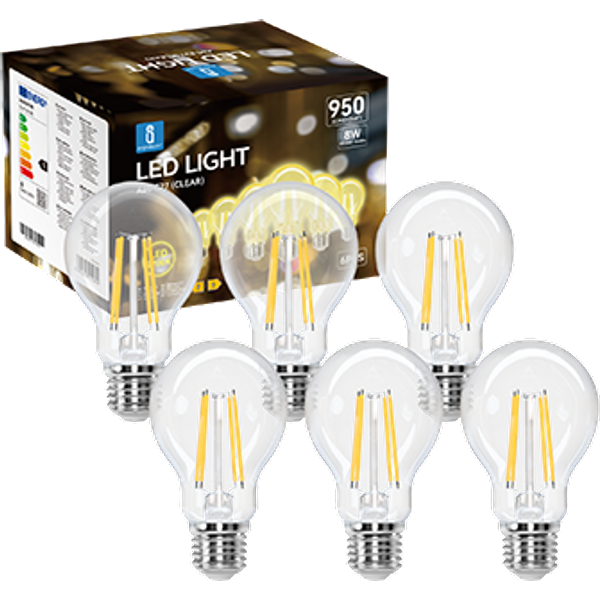 Aigostar - Bombilla Led E27 Edison, 8W Equivalente A 69W, Blanco CáLido 2700K, 950 LúMenes, Bombilla Led Vintage Decorativa A60 De Filamento, No Regulable, Cristal Transparente, Pack 6-image