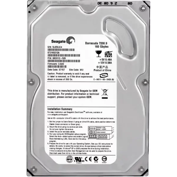 Seagate 9BD012-520 | Barracuda 7200.9 Series 160GB 7200RPM IDE Ultra ATA/100 (ATA-6) 2MB Cache 3.5-Inch Hard Drive-image