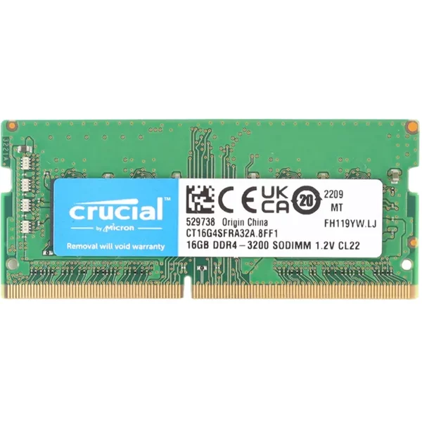 Crucial CT16G4SFRA32A | 16GB Ddr4-3200Mhz PC4-25600 Non-Ecc Unbuffered Sodimm CL22 2Rx8 1.2V 260-Pin Memory Module-image