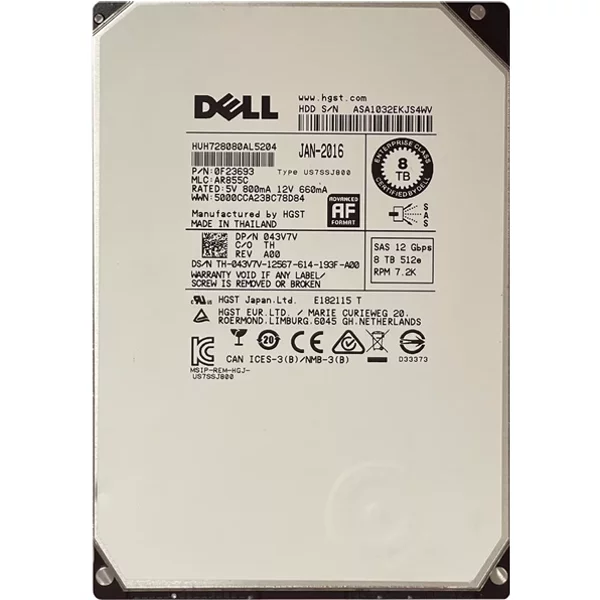 Dell 043V7V | 8TB 7200RPM SAS 12Gb/S Hot-Pluggable (512E) 3.5-Inch Nearline Hard Drive For Poweredge Server & Powervault Server-image