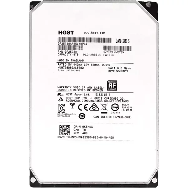 Dell K5HDG | 8TB 7200RPM Sata 6Gb/S Hot-Pluggable (512E) 3.5-Inch Hard Drive For Poweredge Server & Powervault Server-image