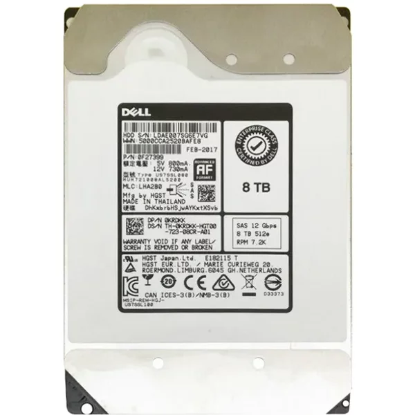 Dell Krdkk | 8TB 7200RPM SAS 12Gb/S Hot-Pluggable (512E) 3.5-Inch Nearline Hard Drive For Poweredge Server & Powervault Server-image
