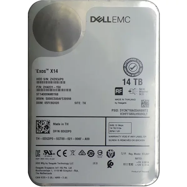 Dell 0DGDP0 | 14TB 7200RPM SAS 12Gb/S Hot-Pluggable (512E) 3.5-Inch Hard Drive For Poweredge Server & Powervault Server-image