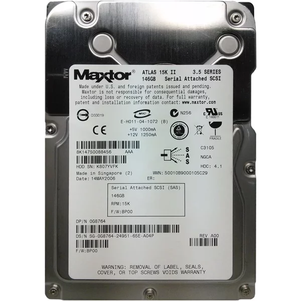 Dell 0G8764 | 147GB 15000RPM SAS 3Gb/S Hot-Pluggable Single Port 16MB Cache 3.5-Inch Hard Drive For Poweredge Server & Powervault Server-image