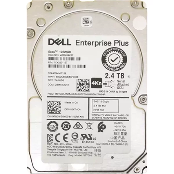 Dell 0X7NC4 | 2.4TB 10000RPM SAS 12Gb/S Hot-Pluggable (4Kn) 2.5-Inch Hard Drive For Compellent Storage Array-image