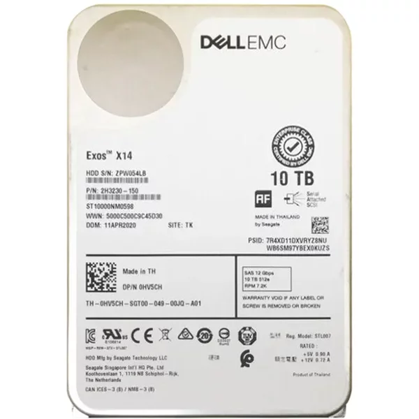 Dell HV5CH | 10TB 7200RPM SAS 12Gb/S Hot-Pluggable 256MB Cache (512E) 3.5-Inch Nearline Hard Drive For Poweredge Server-image