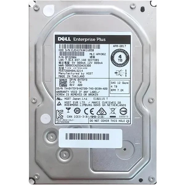 Dell V7DY9 | 4TB 7200RPM SAS 12Gb/S 3.5-Inch Hard Drive-image