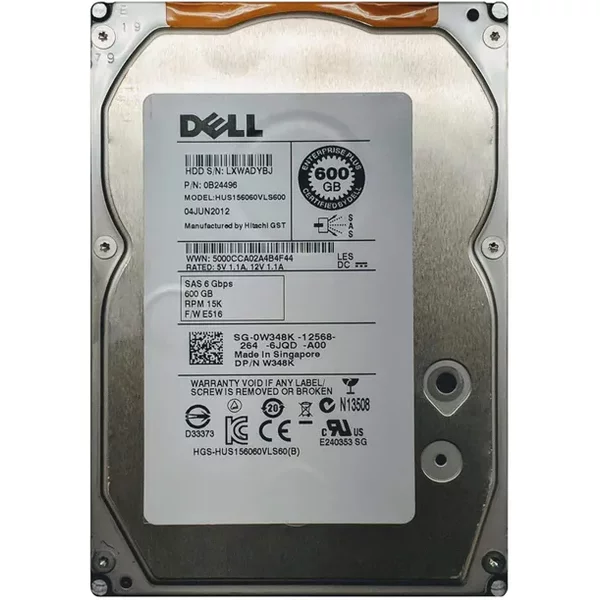Dell W348K | 600GB 15000RPM SAS 6Gb/S Hot-Pluggable 3.5-Inch Hard Drive-image