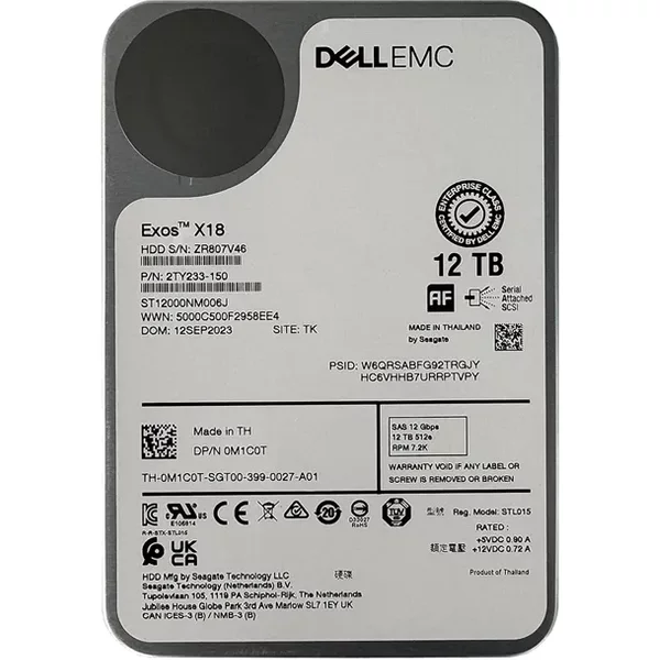 Dell 0M1C0T | 12TB 7200RPM SAS 12Gb/S 512E 3.5-Inch Hard Drive-image