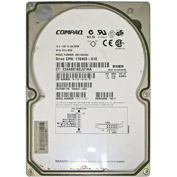 HP 176493-010 | 18.2GB 10000RPM Ultra SCSI-3 Hot-Pluggable (Lvd) 80-Pin 3.5-Inch Hard Drive-image