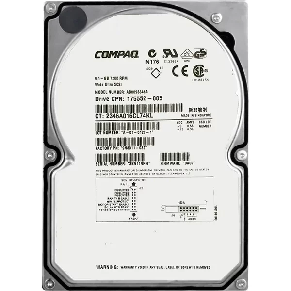 HP AB0093346A | 9GB 7200RPM Ultra2 Wide Scsi 3.5-Inch 1MB Cache Hot Swap Hard Drive-image