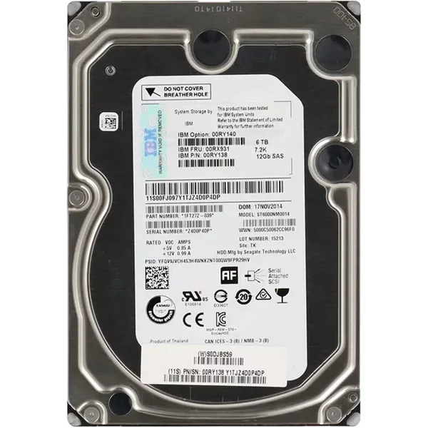 IBM 00RY140 | 6TB 7200RPM SAS 12Gb/S 128MB Cache 3.5-Inch Hard Drive-image