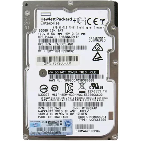 Hgst 0B31343 | Ultrastar C15K600 Series 300GB 15000RPM SAS 12Gb/S 128MB Cache 512N (Secure Erase) 2.5-Inch Enterprise Hard Drive-image