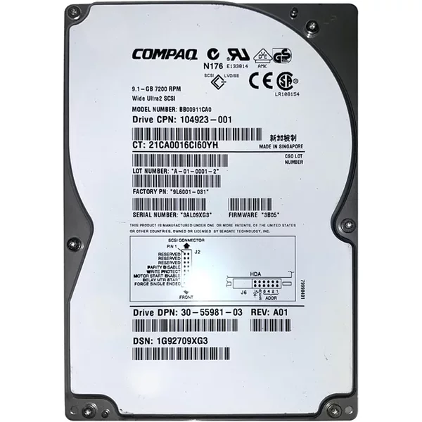 Compaq 104923-001 | 9.1GB 7200RPM Wide Ultra2 Scsi Hot-Swappable 80-Pin 3.5-Inch Hard Drive-image