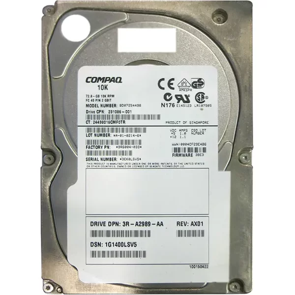 HP 231086-001 | 72.8GB 10000RPM Fibre Channel 2Gb/S Hot-Pluggable 40-Pin 3.5-Inch Hard Drive For Storageworks-image