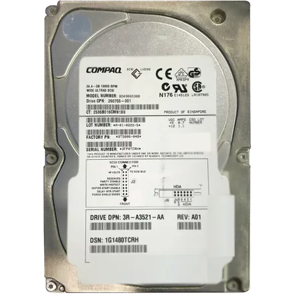 HP 260755-001 | 36.4GB 10000RPM Wide Ultra3 Scsi Hot-Swappable 80-Pin 3.5-Inch Hard Drive-image