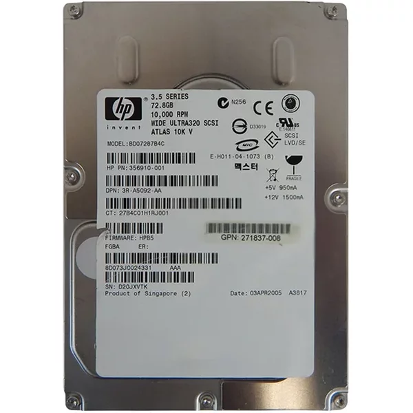 HP 356910-001 | 72.8GB 10000RPM Ultra320 Scsi Hot Swappable LVD 80-Pin 3.5-Inch Hard Drive-image