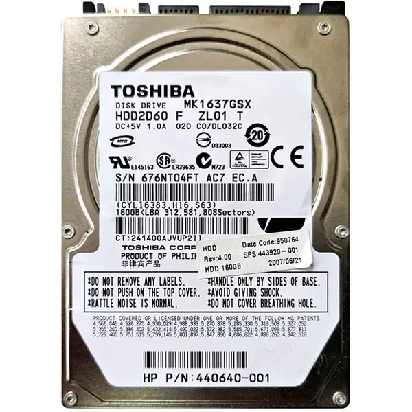 HP 443920-001 | 160GB 5400RPM Sata 1.5Gb/S 8MB Cache 2.5-Inch Hard Drive-image