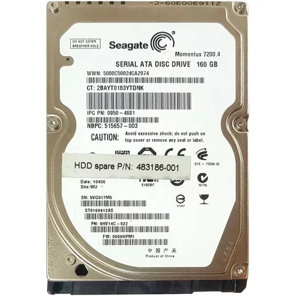 HP 515657-003 | 160GB 7200RPM Sata 3Gb/S 8MB Cache 2.5-Inch Hard Drive-image
