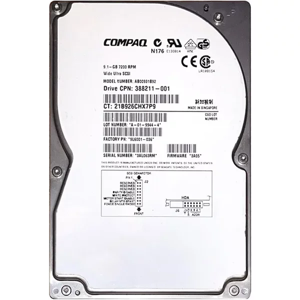 HP AB00931B92 | 9GB 7200RPM Ultra2 Wide Scsi 3.5-Inch 1MB Cache Hot Swap Hard Drive-image
