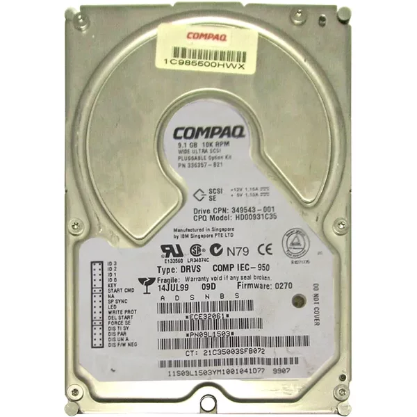 HP HD00931C35 | 9.1GB 10000RPM Ultra-160 Scsi Hot-Pluggable (Lvd) 80-Pin 3.5-Inch Hard Drive-image