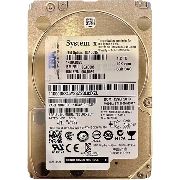 IBM 00AD085 | 1.2TB 10000RPM SAS 6Gb/S Hot Swappable 2.5-Inch Hard Drive-image