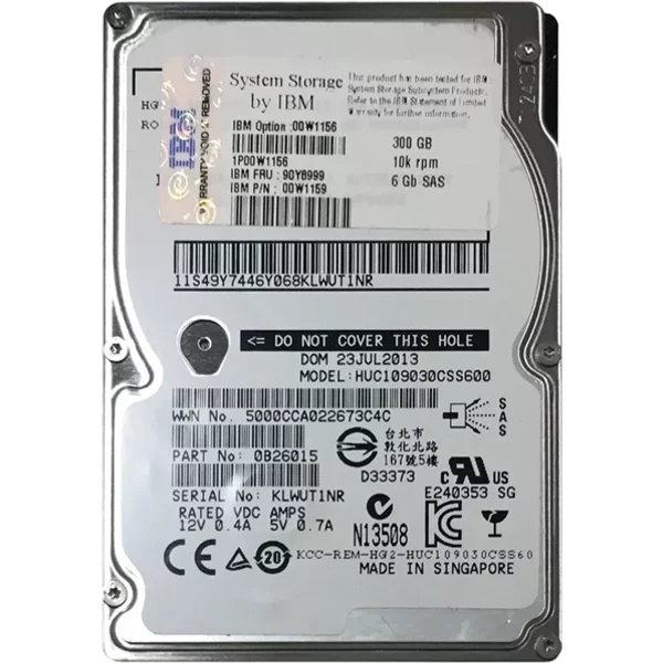 IBM 00W1156 | 300GB 10000RPM SAS 6Gb/S Hot-Swappable 2.5-Inch Hard Drive For DS3524-image