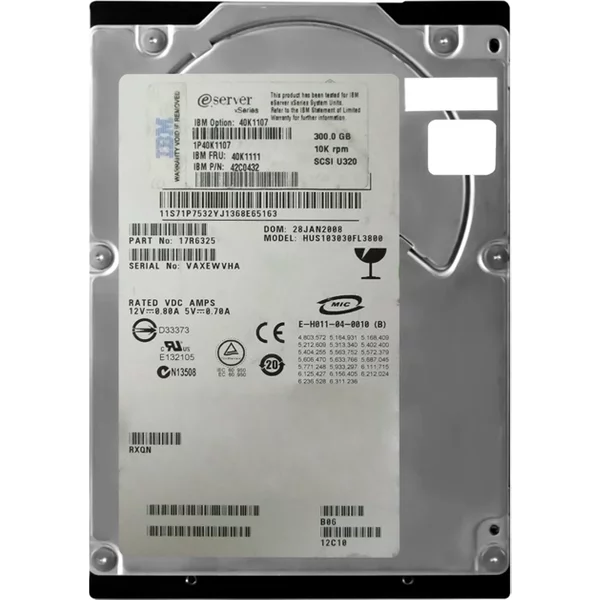 IBM 40K1107 | 300GB 10000RPM Ultra320 Scsi 80-Pin Hot Swappable 3.5-Inch Hard Drive-image