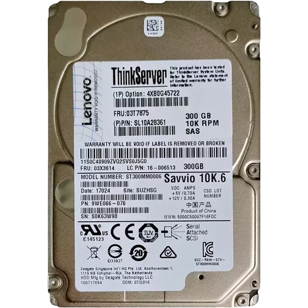 Lenovo 4XB0G45722 | 300GB 10000RPM SAS 6Gb/S 2.5-Inch 64MB Cache Hot Swap Hard Drive-image