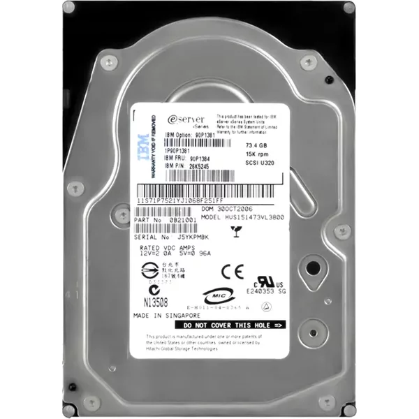 IBM 90P1384 | 73.4GB 15000RPM Ultra320 Scsi 80-Pin Hot Swappable 3.5-Inch Hard Drive-image