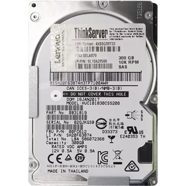 Lenovo 4XB0G88733 | 300GB 10000RPM SAS 12Gb/S Hot Swap 128MB Cache 2.5-Inch Internal Hard Drive For Thinkserver Gen5-image