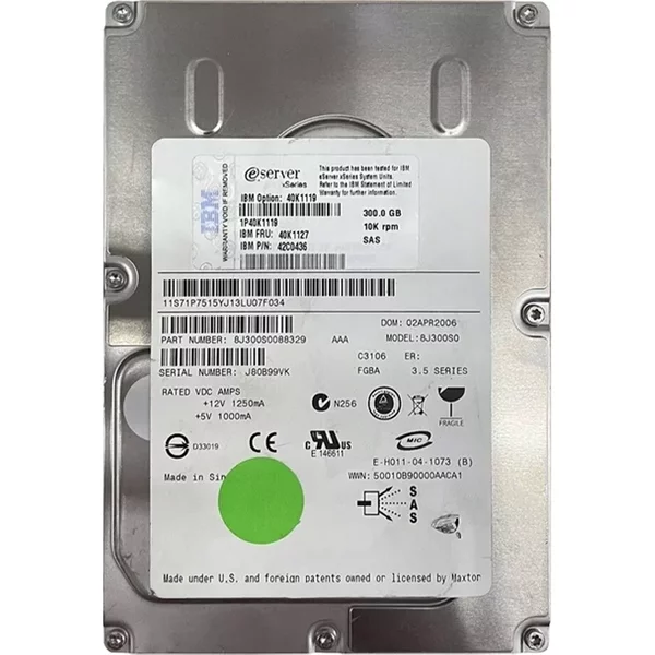IBM 40K1127 | 300GB 10000RPM SAS 3Gb/S Hot-Swappable 16MB Cache 3.5-Inch Hard Drive-image