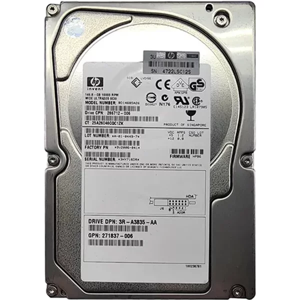 HP 3R-A3835-AA | 146GB 10000RPM Ultra320 Scsi Hot-Pluggable LVD 80-Pin 3.5-Inch Hard Drive-image