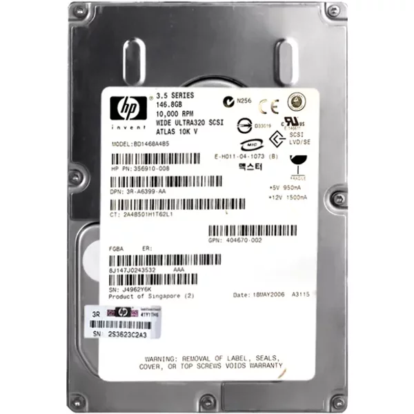 HP 3R-A6399-AA | 146GB 10000RPM Ultra320 Scsi 8MB Cache Hot-Pluggable LVD 80-Pin 3.5-Inch Hard Drive-image